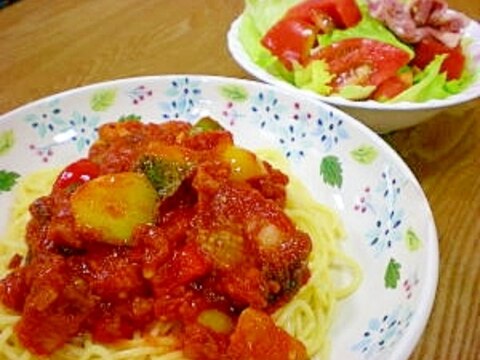 ラタトゥユ・ベーコン入　パスタ　(^0_0^)ｖ